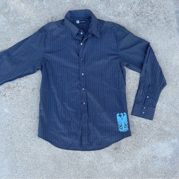 level ten Shirts Y2k Level Ten Bluebrown Striped Graphic Long